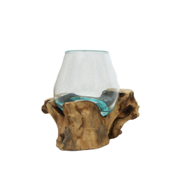 Świecznik szklany w drewnie Hand Made